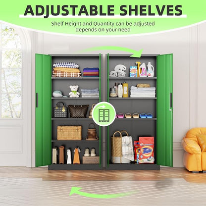 INTERGREAT Metal Storage Cabinet, 72" Locking Steel Cabinets with 2 Door and 4 Adjustable Shelves, Tall Metal Cabinet for Home Office, Garage, Warehouse,(Black+Green)