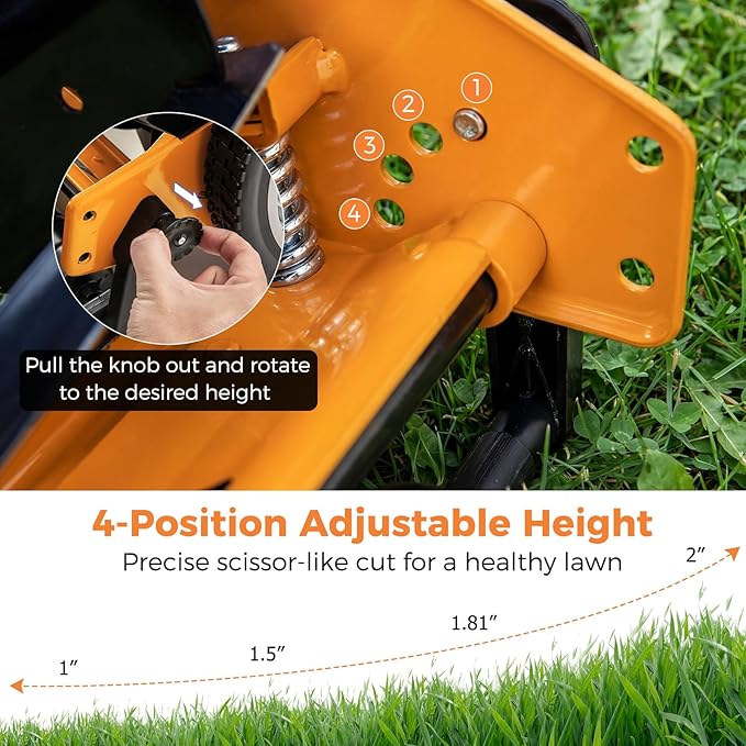 IRONMAX Lawn Mower, 16 Inch Push Reel Lawn Mower with 5 Steel Blades, Adjustable Cutting Heights, Grass Catcher Bag, Walk-Behind Manual Lawnmower for Garden Park Yard, No Motor (Orange, 16 Inch)