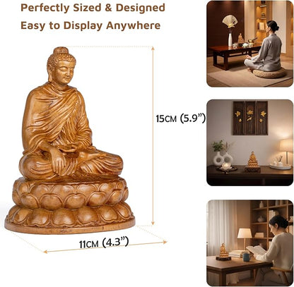 Wooden Shakyamuni Buddha Statue – Meditation Accessories, Feng Shui Spiritual Zen Decor, Buddha Statue Indoor for Peaceful Buddha Room & Mindful Living