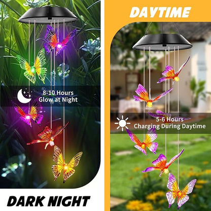 Butterfly Solar Wind Chimes, Butterfly Wind Chimes for Outside, | Color Changing Wind Chimes ,Best Gifts for Mom Grandma Women Wife Aunt Sister, Hanging Wind Chime for Home Garden Yard Decor