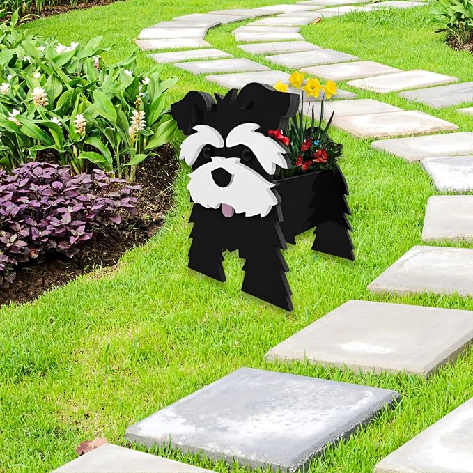 Black Schnauzers Dog Planter Pots, 9.84 x 10.24x 15 Inches | Large Dog Flower Pot, Cute Animal Shaped Plant Pot, Gifts for Women & Pet Lovers, Indoor Outdoor Garden Home Office Decor
