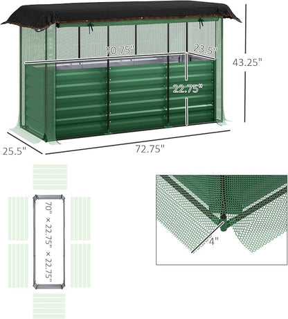Outsunny 5.9 x 2 x 1.9 ft Galvanized Raised Garden Bed with Crop Cage Plant Protection Net and Shade Cloth Roof, Metal Planter Box with Cover for Vegetables, Flowers, Herbs, Green