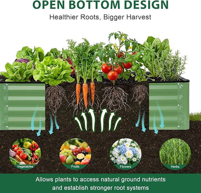 2 Pack 6x3x1 FT Galvanized Raised Garden Bed, Green | Patented Leak-Proof, Planter Box Outdoor, Metal Raised Garden Beds Kits, For Veggies, Herbs & Flowers