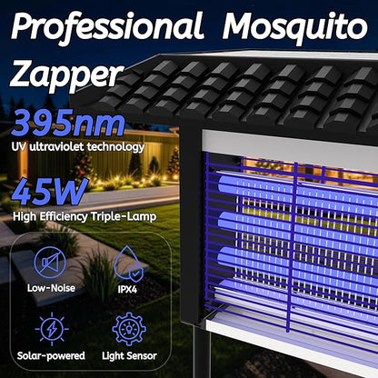 Solar Powered Bug Zapper Outdoor, 4500V Mosquito Trap with 45W Solar Panel, Fly Trap & Mosquito Killer, 8000mAh Battery, IPX5 Waterproof, Covers Up to 4000 Sq.Ft for Patio, Backyard, Garden
