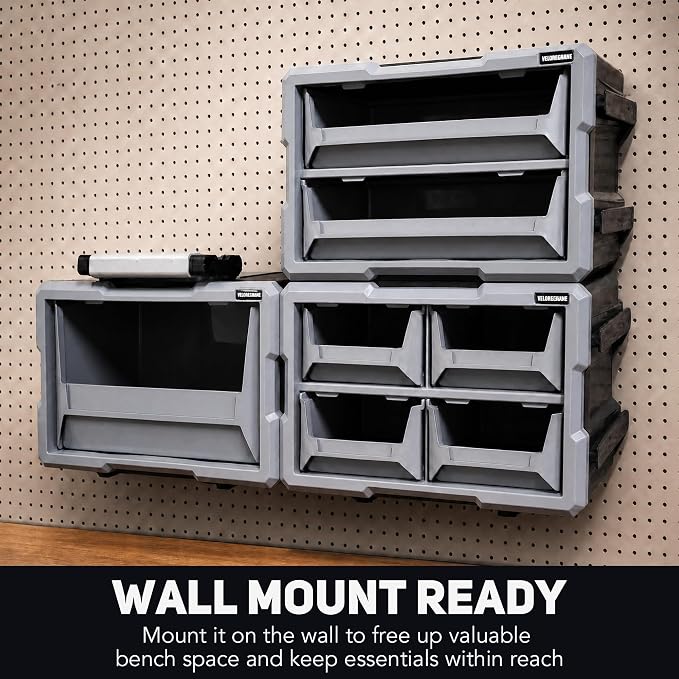Modular Stackable Storage Organizer, 1 Bin Heavy-Duty Interlocking Tool Box with Removable Handle, Wall-Mount Back Holes, Expandable Garage & Workshop Storage System