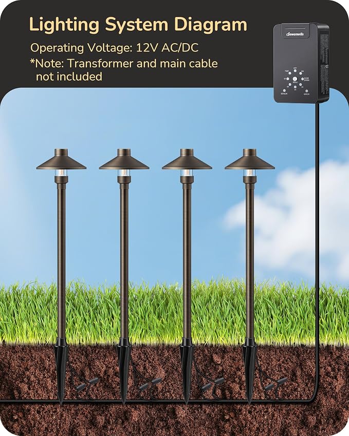 EDISHINE Solid Brass Low Voltage Landscape Lighting, 22" Tall 6" Shade with G4 Bulbs, 12V 350LM 3000K Heavy Duty Outdoor Landscape Path Light, Waterproof Bronze LED Pathway Lights Wired, 6 Pack