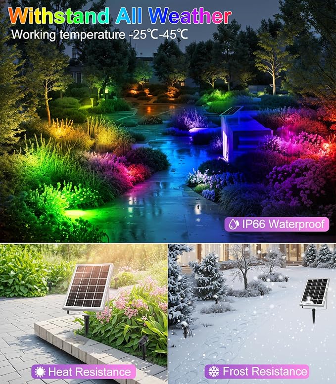 MEIKEE 6 in 1 RGB Solar LED Spotlights with Remote, IP66 Waterproof Color Changing Outdoor Landscape Lighting for Garden Wedding Holiday Party Decor