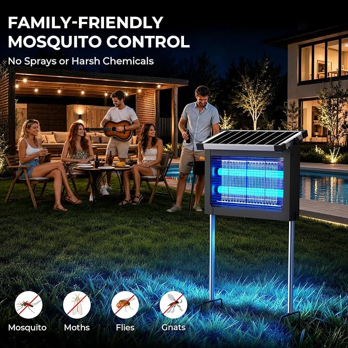Solar Bug Zapper Outdoor, Jinyeda 4500V Mosquito Zapper with Projector Light, 4000mAh USB & Solar Powered Electric Mosquito Killer, Cordless Fly Insect Zapper Waterproof for Patio Garden Backyard