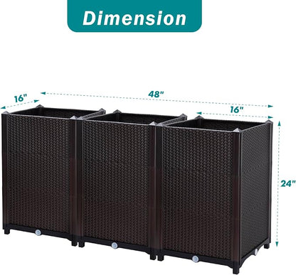D'vine Dev Raised Patio Planter Box - Elevated Planter with Drainage Plug Raised Garden Beds for Growing Flowers, Herbs, Vegetables - Outdoor Standing Gardening Kit, Set of 3, RGB-D-3