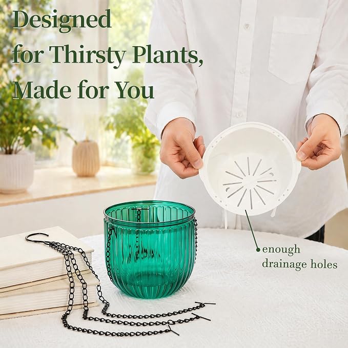 Pumtus 3 Pack Hanging Planters for Indoor Plants, 6.5 Inch Self Watering Flower Pot with Drainage Hole, Plastic Hanging Basket with 3 Hooks Chains, Plant Holder for Outdoor Plants, Herbs (3 Colors)