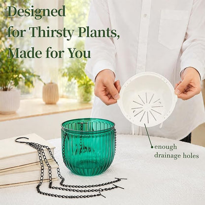 Pumtus 3 Pack Hanging Planters for Indoor Plants, 6.5 Inch Self Watering Flower Pot with Drainage Hole, Plastic Hanging Basket with 3 Hooks Chains, Plant Holder for Outdoor Plants, Herbs (3 Colors)