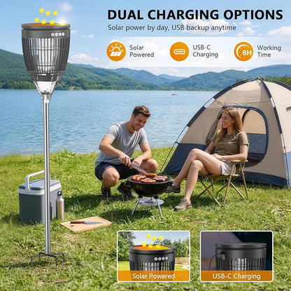 Solar Bug Zapper Outdoor, Jinyeda 4200V Mosquito Zapper with RGB Projector & Flame Lights, Cordless Mosquito Killer, USB Rechargeable Fly Insect Trap Waterproof Lighting Decor for Patio, Garden, Yard