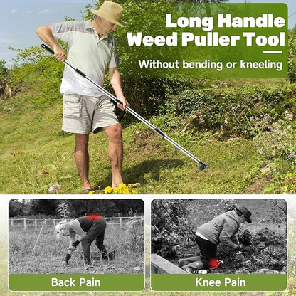 60" Weed Puller Tool with Long Handle and 17" Weeding Tools Gardening Set, Dual Side Hand Weed Rake and Hoe Garden Weeder, Weed Pulling Remover Tool for Yard, Patio, Lawn and Garden Planting (Black)