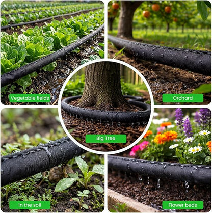 MIXC 2026 Thickened Flat Soaker Hose 50Ft with Copper Joint, Saving 80% Water, Aluminum Seal, 1mm Hose, 360°Swival Handle, Hole Pressure Relief Gasket, Drip Kit for Vegetable Garden, Lawn, Flower Bed