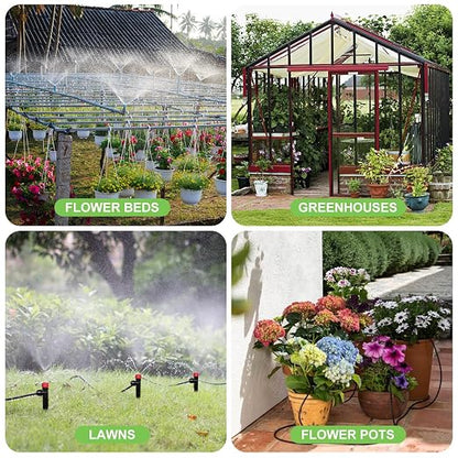 260FT Drip Irrigation System for Garden with 40 Nozzles & Emitters, Garden Watering System with 1/2" & 1/4" Tube and Barbed Fittings - Adjustable Sprinklers Kit for Greenhouse,Lawn,Pond De-Icer