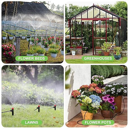 230FT Drip Irrigation System for Garden with 40 Nozzles & Emitters, Garden Watering System with 1/2" & 1/4" Tube and Barbed Fittings - Adjustable Sprinklers Kit for Greenhouse, Lawn, Raised Bed