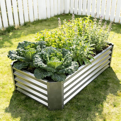 Metal Galvanized Raised Garden Bed Kit, 4 x 2 x 1 ft Galvanized Steel Raised Garden Planter Box Outdoor with Open Base for Growing Vegetables/Flowers/Herbs/Fruits/Succulents, Rectangle, Silver