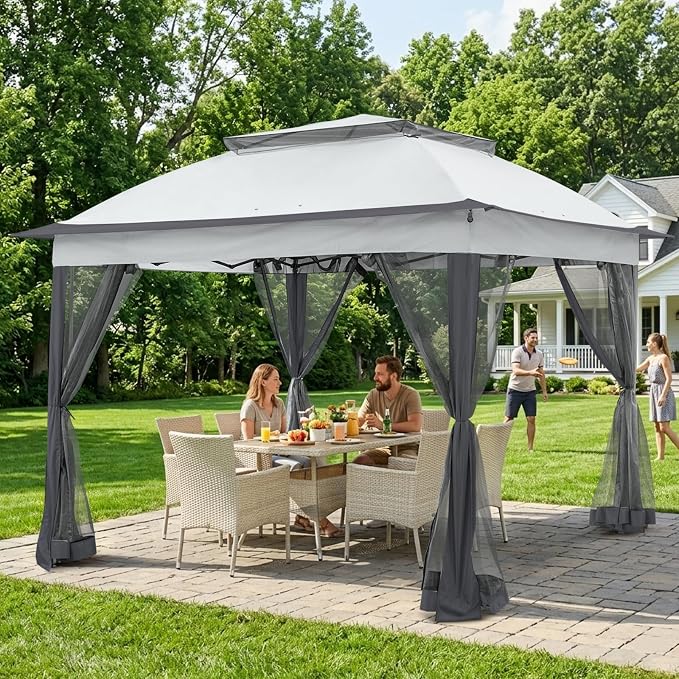 COOS BAY 11x11 Pop Up Gazebo with Mesh Netting, Instant Outdoor Canopy Tent, Water Resistant Shelter with UPF 50+ UV Protection, 121 Sq Ft Coverage, Gray
