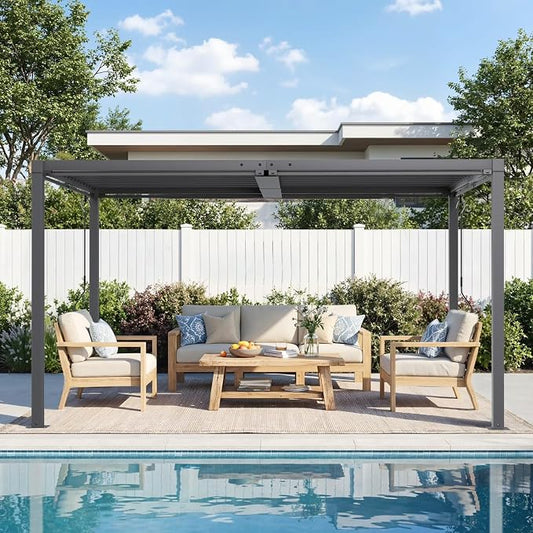 Louvered Pergola 10' x 13', Outdoor Aluminum Pergola with Reinforced Steel Roof, Heavy-Duty Hardtop Gazebo for Patio Deck, Weatherproof Sun Shade Shelter, Gray