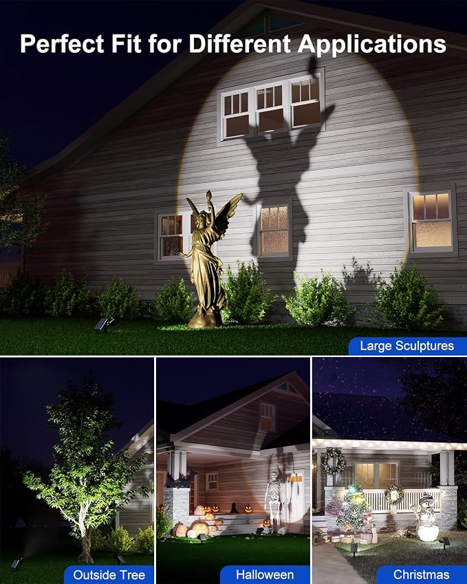 Solar Powered Sunset Spotlight Outdoor Waterproof Spot LED Accent Landscape Uplight for Outside Trees, House Flag, Sculptures, Patio, Wall, Yard and Garden, Independently Adjustable Light & Panel