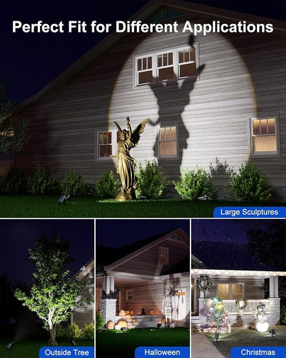 Solar Powered Sunset Spotlight Outdoor Waterproof Spot LED Accent Landscape Uplight for Outside Trees, House Flag, Sculptures, Patio, Wall, Yard and Garden, Independently Adjustable Light & Panel
