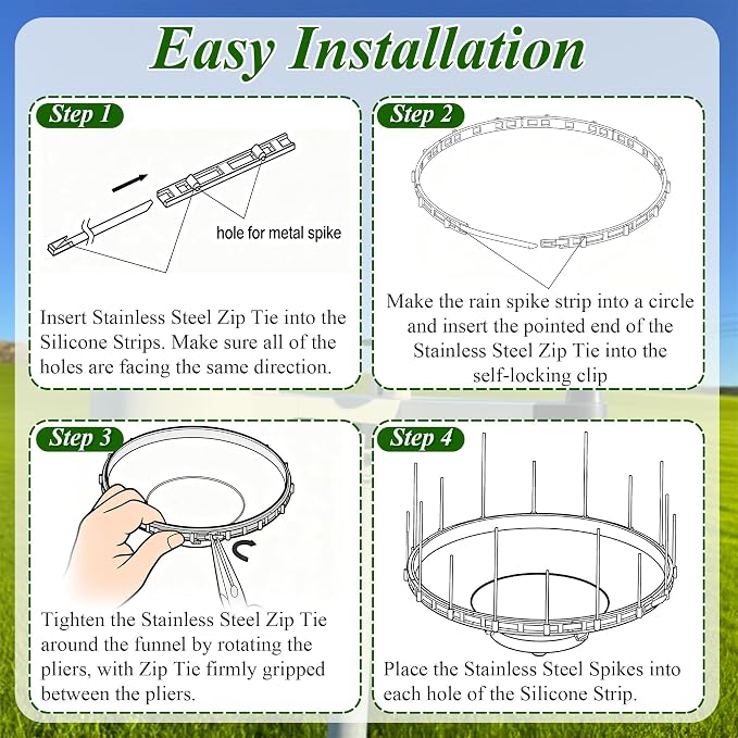 Bird Spikes Compatible with Ambient Weather WS-2902 & WS-2000, Adjustable Weather Station Bird Spike Kit with Stainless Steel Locking Ties and Wires for Gauge Rain Funnel Protection