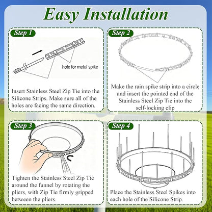 Bird Spikes Compatible with Ambient Weather WS-2902 & WS-2000, Adjustable Weather Station Bird Spike Kit with Stainless Steel Locking Ties and Wires for Gauge Rain Funnel Protection