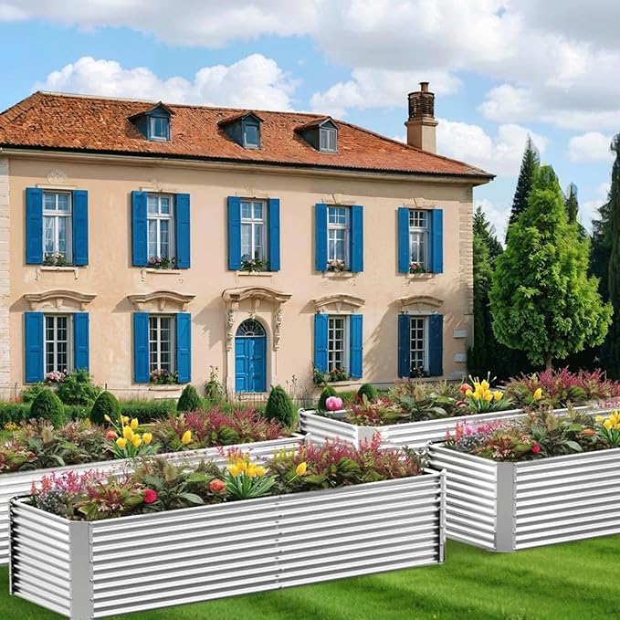 2 Pack Tall 8FT Corrugated Galvanized Steel Raised Garden Bed Outdoor, Metal Above Ground Garden Bed for Vegetables and Flowers, Rectangle Raised Beds for Gardening-8x3FT