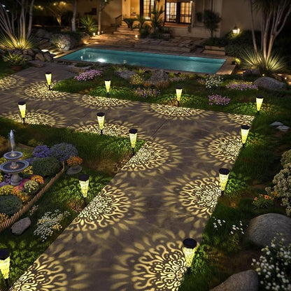 gardencave 6 Pack Solar Lights Outdoor Garden Decorative Mandala Solar Pathway Lights Waterproof Plastic Outside Solar Path Landscape Lights Gardening Gifts for Women Mom Backyard Walkway Yard Decor