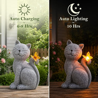 Nacome Cat Outdoor Statues for Garden: Outside Decor with Butterfly Clearance for Yard Art Lawn Ornaments Porch Patio Balcony Home House - Gifts for Mom Grandma Women