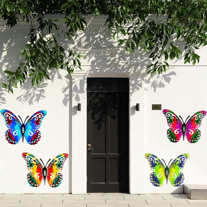 Metal Butterfly Wall Decor, Colorful Outdoor & Indoor Humming Butterflies yard wall art Decoration. Ideal for Patio, Fence, Garden, Living Room & Balcony Decor- Hanging Ornaments to Elevate Your Space