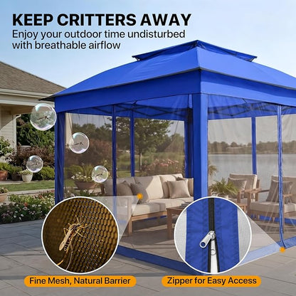 COOS BAY 11x11 Pop Up Gazebo with Mesh Netting, Instant Outdoor Canopy Tent, Water Resistant Shelter with UPF 50+ UV Protection, 121 Sq Ft Coverage, Blue