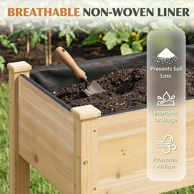 Wood Raised Garden Bed, 72x24x30in Elevated Wooden Planter Box with Legs Standing Growing Bed for Backyard, Patio, Balcony with Bed Liner, 200 Pound Capacity