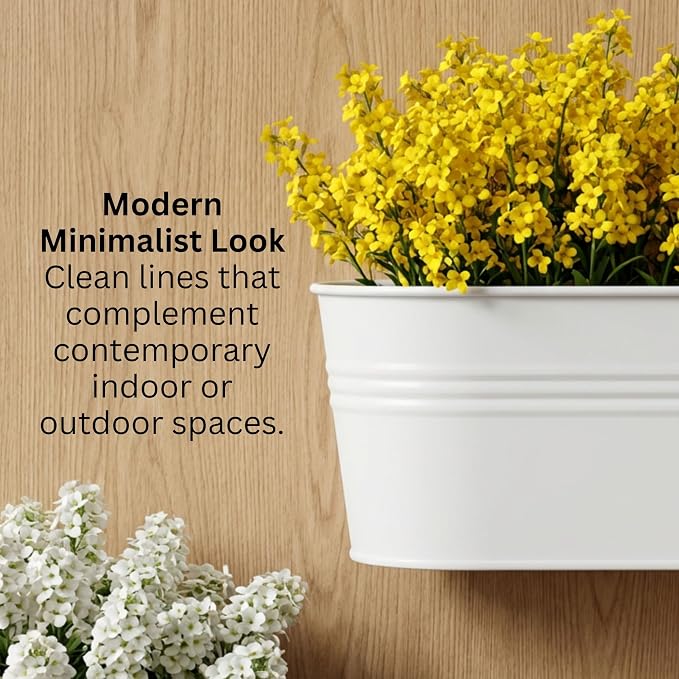 LaLaGreen Wall Planter (11.8 Inch, 8 Pack) White Oval Metal Pot Hanging Decor Flower Railing Fence Pots Mounted Indoor Plant Holder Porch Decorations Drainage Garden Plants Planters Balcony Home Yard