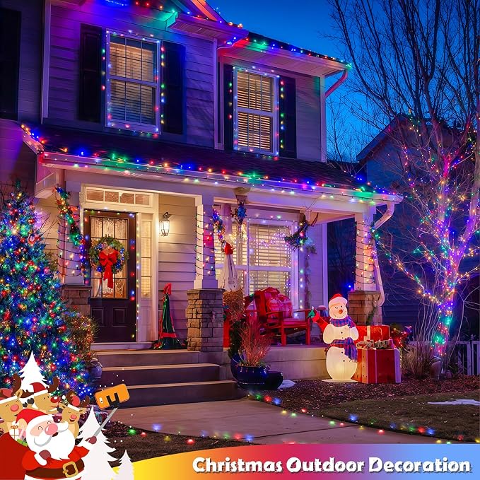 JMEXSUSS 2 Pack Solar String Light 100LED 32.8ft 8 Modes Solar Christmas Lights Waterproof for Gardens, Wedding, Party, Homes, Christmas Tree, Curtains, Outdoors (Multicolor) | Christmas Lights Outdoor Waterproof 8 Modes Solar String Lights for Outside...