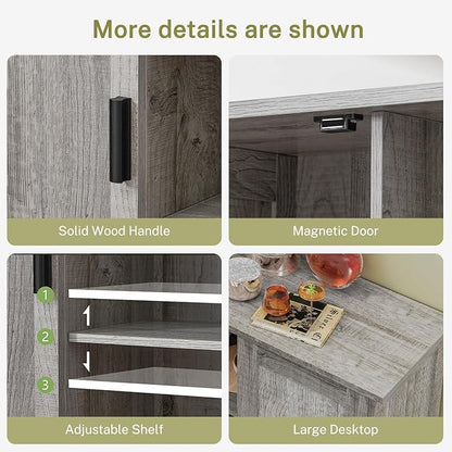 Iwell Storage Cabinet with 2 Doors and 4 Adjustable Shelves, Buffet Cabinet with Storage, Floor Cabinet for Living Room, Entryway, Kitchen, Rustic Gray