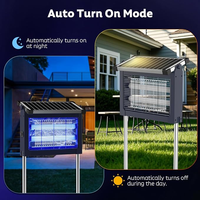 OnBeam Solar Bug Zapper Outdoor, 4500V Mosquito Zapper Fly Trap for Patio | 10W Solar Panel, IPX5 Waterproof, Auto Mode, Solar Powered, USB C Charging, Electric Rechargeable Mosquito Killer for Garden