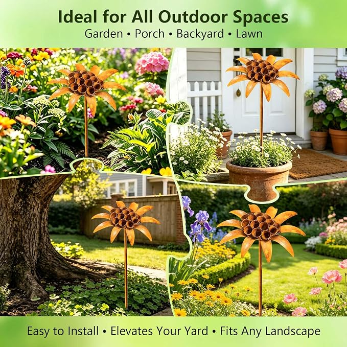 Metal Plant Garden Stake, 30 Inch Large Plant Sculpture, Durable Yard Art Decor for Outdoor Patios Lawn Planters Flower Beds Unique Quirky Garden Gift