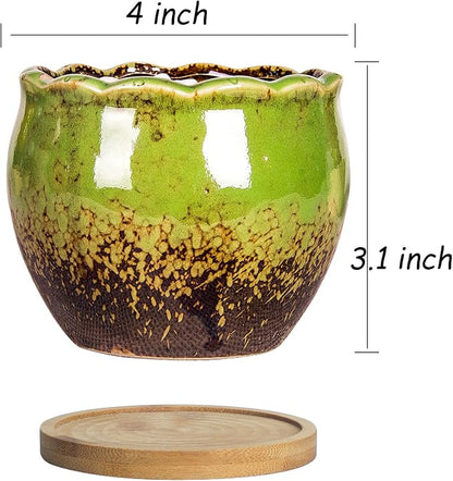 ARTKETTY Succulent Pots - 4 Inch Ceramic Succulent Planters with Drainage Tray Set of 6, Small Cactus Pots for Indoor Plants Colorful Flower Plant Pots for Desk Windowsill