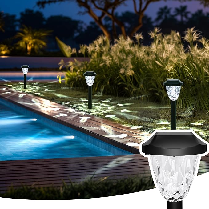 GIGALUMI 12 Pack Solar Lights Outdoor, Solar Pathway Lights with Great Pattern, Waterproof Auto On/Off Solar Powered Light for Outside Yard Garden Walkway Driveway Lawn Pathway