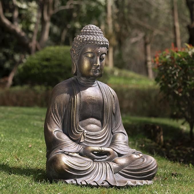 Glitzhome Meditating Buddha Temple Garden Statue Outdoor Sculpture Decorative, 22.83" H