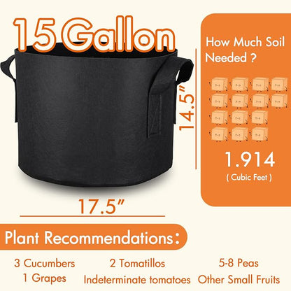 Gardzen 10-Pack 15 Gallon Grow Bags, 300G Thickened Fabric Grow Bags with Handles, Heavy Duty Aeration Plant Grow Bags for Indoor & Outdoor Use