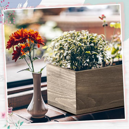 Dandat 10 Set Wood Boxes for Centerpieces 12x4 Inch Rectangle Wooden Planter Box Rustic Wooden Planters with Removable Plastic Liner Floral Foam Blocks for Christmas Wedding Home Garden Decor(Brown)