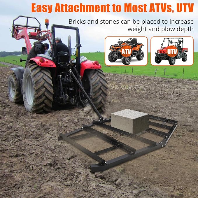 Driveway Drag 84" Width Steel Drag Harrow with Adjustable Bars, Support Up to 50 Lbs, Heavy Duty Yard Leveling Tools Pin Style Tow Behind Land Leveler for Tractors, Atvs, Utvs