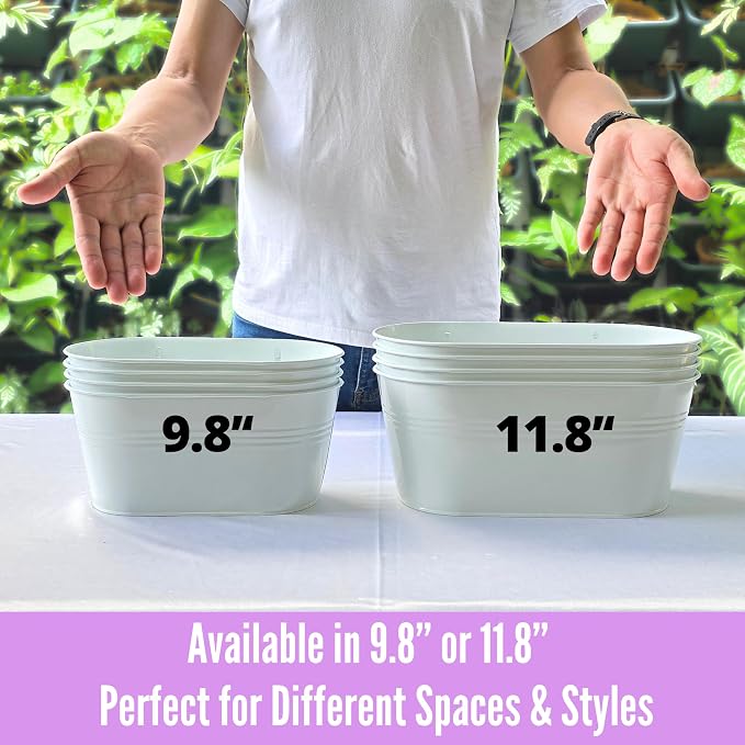 LaLaGreen Wall Planter (11.8 Inch, 8 Pack) White Oval Metal Pot Hanging Decor Flower Railing Fence Pots Mounted Indoor Plant Holder Porch Decorations Drainage Garden Plants Planters Balcony Home Yard