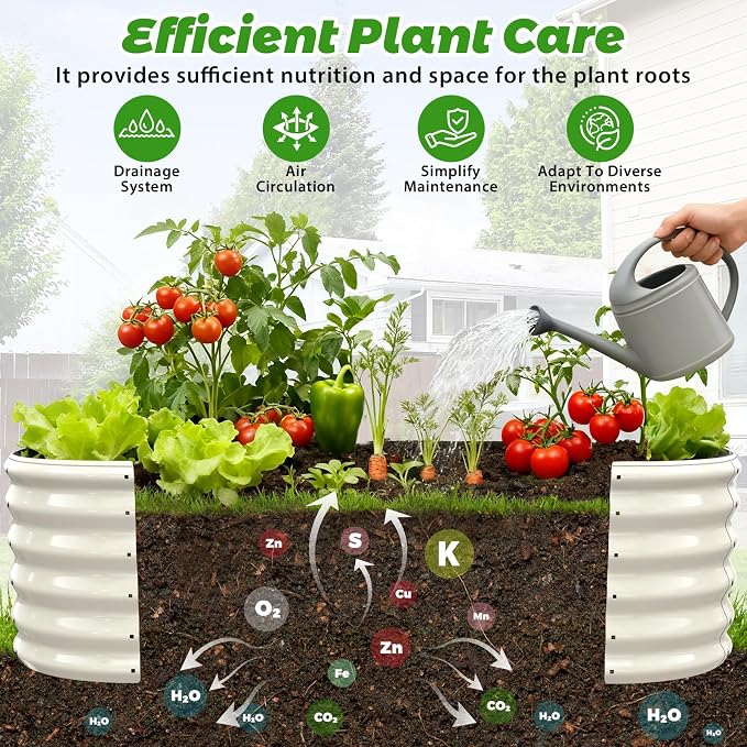 17" Tall Oval-Shaped / Elliptic Metal Raised Garden Bed Outdoor Cream White | 60X24X17 Inch,1.5 FT Tall,0.8MM Thick Galvanized Metal Painted,for Variety of Flowers,Herbs,Vegetables.with Gloves,Tool free
