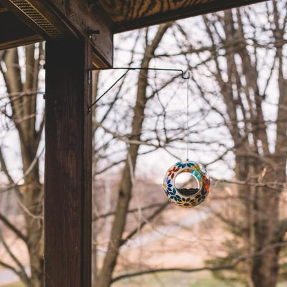 Backyard Expressions Hanging Glass Bird Feeder - Multicolor - Fly Through Bird Feeders for Outside, Mosaic Bird Feeder, Round Shape Wild Birdfeeder