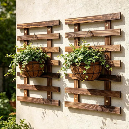 2 Pcs Wall Planter for Indoor Outdoor Plants - Wooden Wall Amounted Plant Holder for Hanging Pots, Vertical Pack Wood Garden Trellis for Climbing Plants Orchid Ivy Vine Rose Patio Home Decor, 15.75"