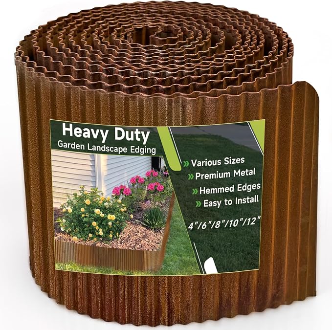 Corrugated Garden Edging,6"×40Ft Pre-Rusted Landscape Edging & Lawn Edging Border,Metal Garden Border for Flower Beds,Garden,Lawn,Raised Beds & Tree Surrounds