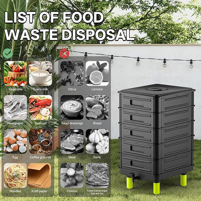 5-Layer Worm Compost Bin, 85L Worm Composter for Indoor & Outdoor, Starter Kits for Vermicomposting Starter, Garden Worm Composting Bin for Recycling Food Waste (Black)